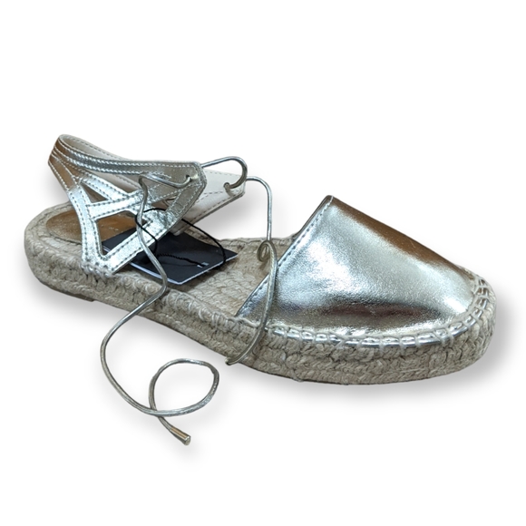 ZARA Basic Collection Gold Lace Up Espadrille, 6.5 - Picture 6 of 9